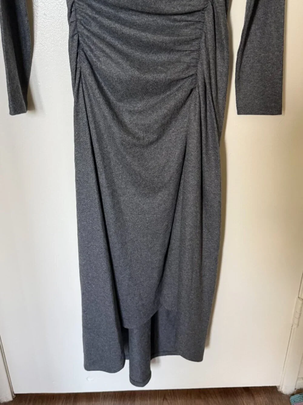 NWT Veronica Beard Theodora Wool Heather Gray Ruched Boat Neck Midi Dress S​